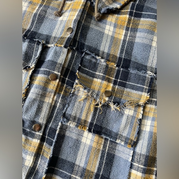 POL Cornflower Blue Plaid Shacket
With Grey Hoodie - Picture 3 of 7